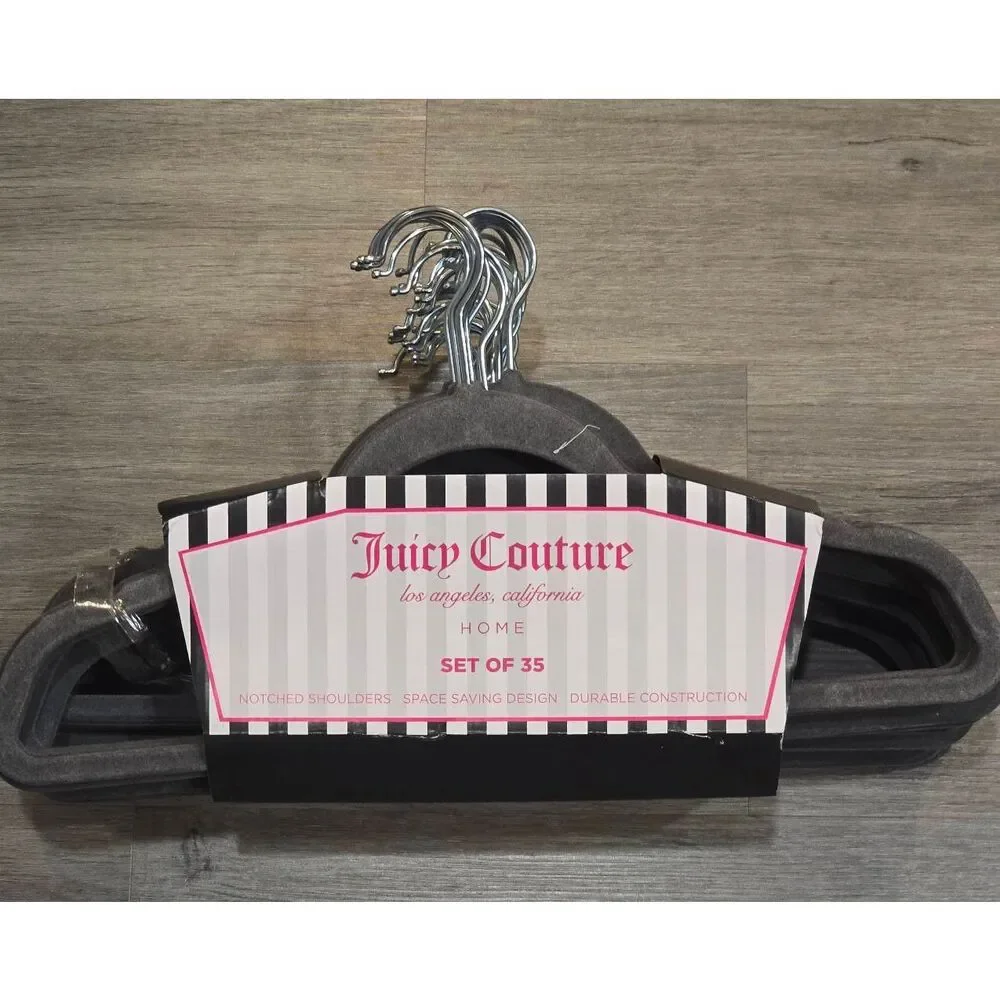 Juicy Couture Home 35-Piece Velvet Space Saving Hangers- Grey